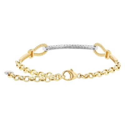 14K Two Tone Yellow and White Gold 1.0 carat Diamonds Adjustable Bar Bracelet
