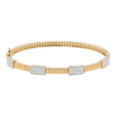 14K Yellow Gold 1.00 carat Round Diamonds Corrugated Hinged Bangle