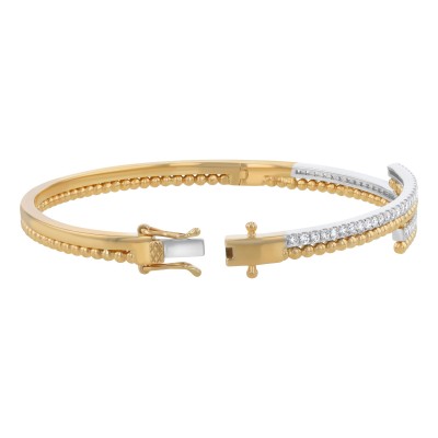 14K Yellow Gold 0.95 carats White Diamonds Hinged Bangle