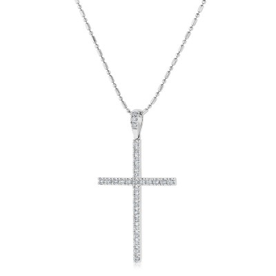 14K White Gold 0.30 carat Diamonds Line Cross Pendant