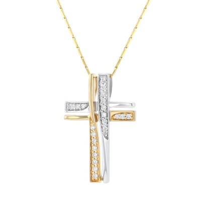 14K Two Tone Gold 0.20 carat Diamonds Cross Pendant