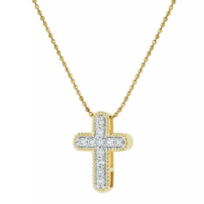 14K Yellow Gold 0.25 carat Diamonds dainty Textured Cross Pendant