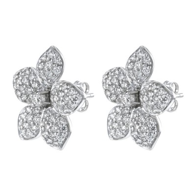 14K White Gold 0.90 carat Diamonds Flower Stud Earrings