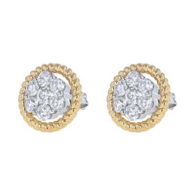 14K Yellow and White Gold 0.5 carat Diamonds Flower Stud Earrings