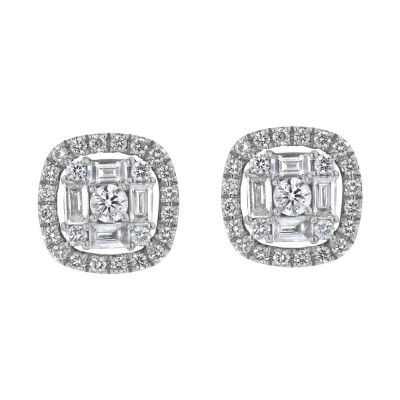14K White Gold 0.75 carat Diamonds Halo Cushion Shape Stud Earrings