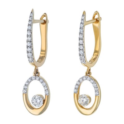 14K Yellow Gold MIRAGIO Oval Shape Drop Diamond Earrings