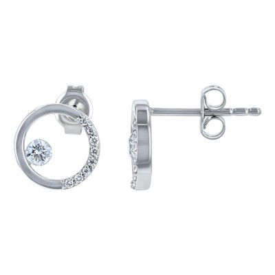 14K White Gold MIRAGIO Round Shape Diamond Stud Earrings