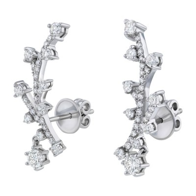 14K White Gold 1.0 carat Round Diamonds Ear Climber Earrings