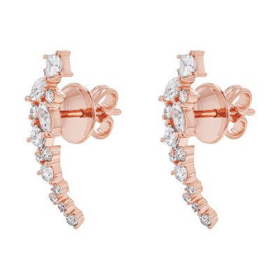 14K Rose Gold 0.75 carat Princess, Marquise and Round Diamonds Ear Climber Earrings