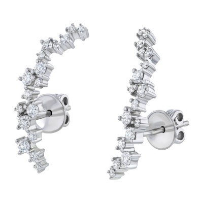 14K White Gold 0.75 carat Round Diamonds Ear Climber Earrings