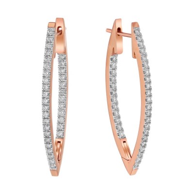 14K Rose Gold 1.0 carat Inside-Out Marquise Shape Diamonds Hoop Earrings