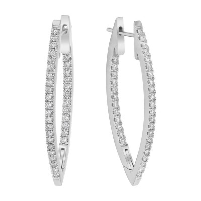 14K White Gold 1.0 carat Inside-Out Marquise Shape Diamonds Hoop Earrings