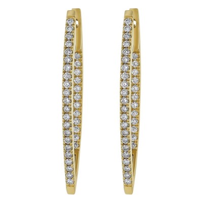 14K Yellow Gold 1.0 carat Inside-Out Marquise Shape Diamonds Hoop Earrings