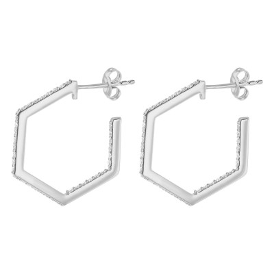 14K White Gold 0.50 carat Inside-Out Diamonds Hexagon Shape Earrings