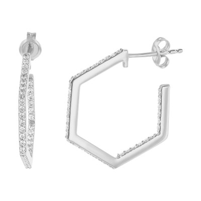14K White Gold 0.50 carat Inside-Out Diamonds Hexagon Shape Earrings