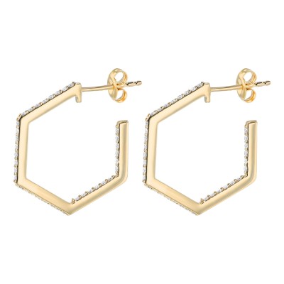 14K Yellow Gold 0.50 carat Inside-Out Diamonds Hexagon Shape Earrings