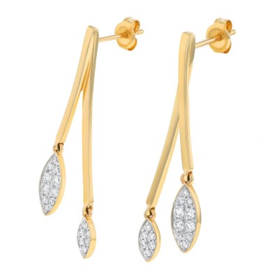 14K Yellow Gold 0.50 carat Diamonds V Shape Earrings with Dangling Marquise Shape Diamond Drops