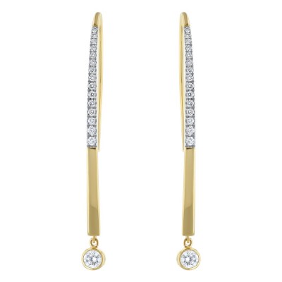 14K Yellow Gold 0.50 carat Diamonds Shepherd Hook Curved Earrings with Dangle Bezel Diamond
