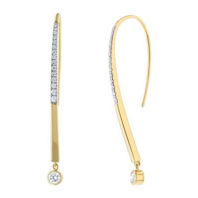 14K Yellow Gold 0.50 carat Diamonds Shepherd Hook Curved Earrings with Dangle Bezel Diamond