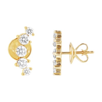14K Yellow Gold 0.75 carat Round Diamonds Ear Climber Earrings