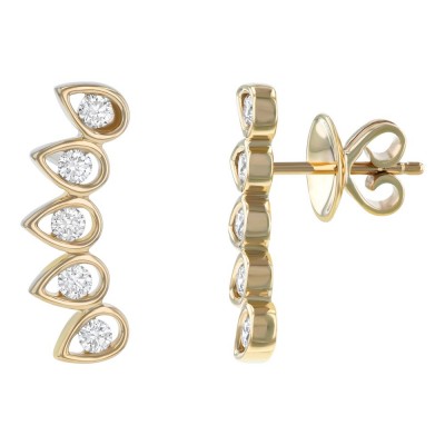 14K Yellow Gold 0.45 carat Round Diamonds Ear Climber Earrings