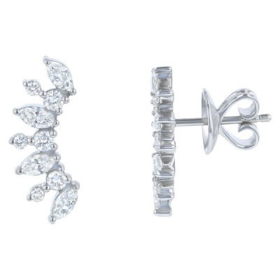 14K White Gold 0.8 carat Marquise and Round Diamonds Ear Climber Earrings
