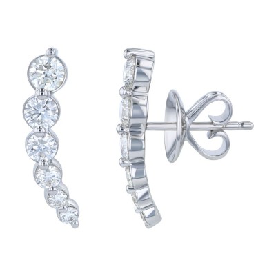 14K White Gold 0.75 carat Round Diamonds Ear Climber Earrings