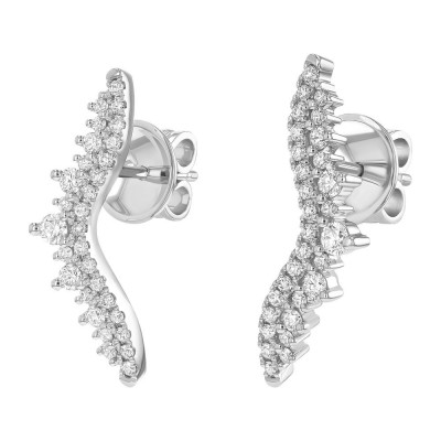 14K White Gold 0.55 carat Round Diamonds Ear Climber Earrings