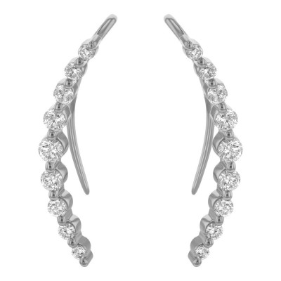 14K White Gold 0.50 carat Diamonds Shared Prongs Shepherd Hook Curved Earrings