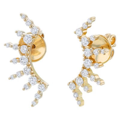 14K Yellow Gold 0.75 carat Round Diamonds Ear Climber Earrings