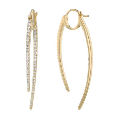 14K Yellow Gold 1.0 carat Diamonds Inside-Out Shark Tooth Hoop Earrings