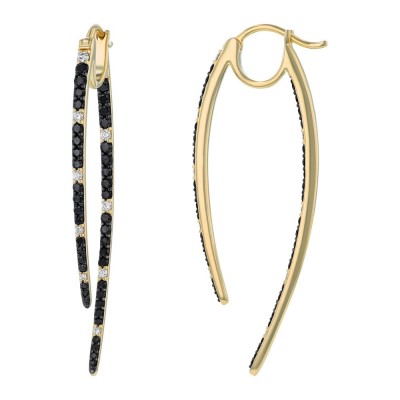 14K Yellow Gold 1.50 carat Black and White Diamonds Inside-Out Shark Tooth Earrings