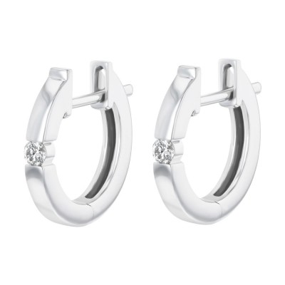 14K White Gold 0.10 carat Diamonds Huggies Hoop Earrings