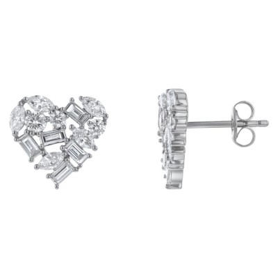 14K White Gold 1.5 carat Diamonds Heart Shape Stud Earrings