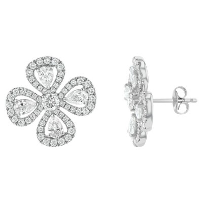 14K White Gold 2.50 carat Diamonds Floral Stud Earrings