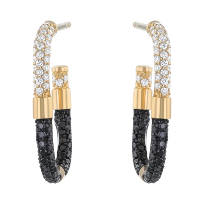 14K Yellow Gold 0.80 carat Black and White Diamonds Inside-Out Hoop Earrings