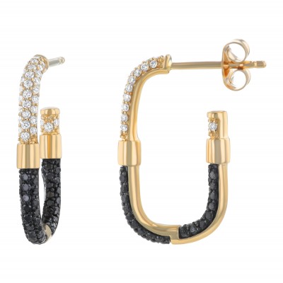 14K Yellow Gold 0.80 carat Black and White Diamonds Inside-Out Hoop Earrings