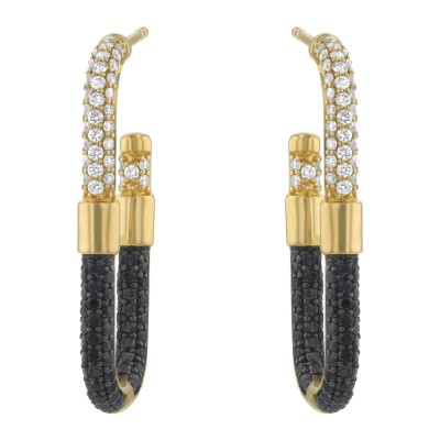 14K Yellow Gold 1.20 carat Black and White Diamonds Inside-Out Hoop Earrings