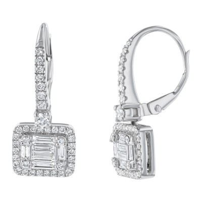 14K White Gold 1.2 carats Fancy Cut White Diamonds Earrings