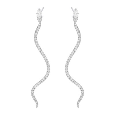 14K White Gold 1.0 carats Diamonds Dangling Snake Earrings