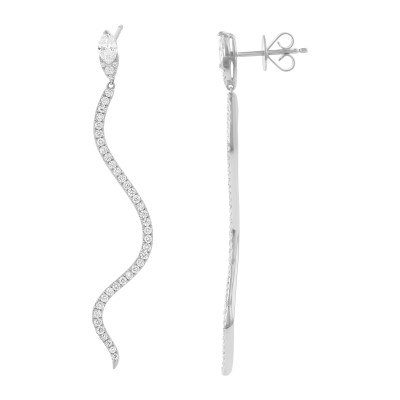 14K White Gold 1.0 carats Diamonds Dangling Snake Earrings