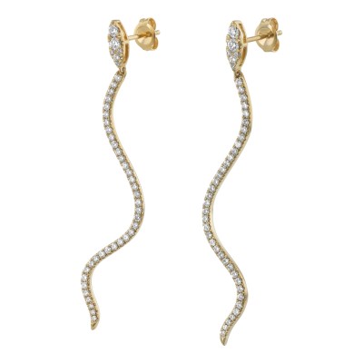 14K Yellow Gold 0.75 carats Diamonds Dangling Snake Earrings