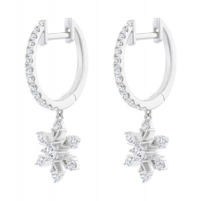14K White Gold 0.70 carat White Diamonds Snowflake Dangle Earrings