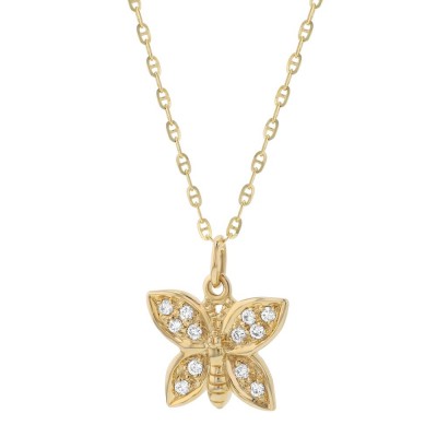 14K Yellow Gold 0.12 carat Diamonds Butterfly Pendant