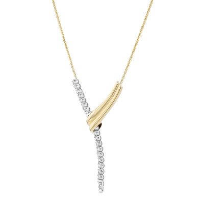 14K Yellow and White Gold 1.00 carat Round Diamonds Y shape Lariat Necklace