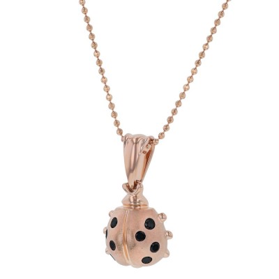 14K Rose Gold 0.15 carat Black Diamonds Ladybug Pendant