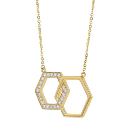 14K Yellow Gold 0.50 carat Diamonds Entwined Hexagons Necklace