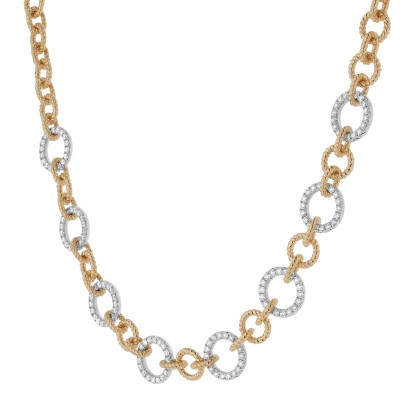 14K Two Tone Yellow and White Gold 2.70 carats Diamonds Textured Links Heavy Necklace