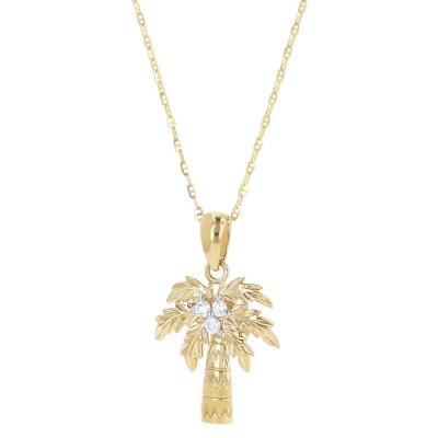 14K Yellow Gold 0.10 carat Diamonds Palm Tree Pendant