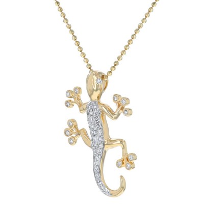 14K Yellow Gold 0.20 carat Diamonds Gecko Pendant